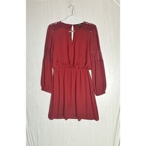 Express Womens Red Lace Chiffon Dress Coquette Feminine Romantic Valentine Sz M